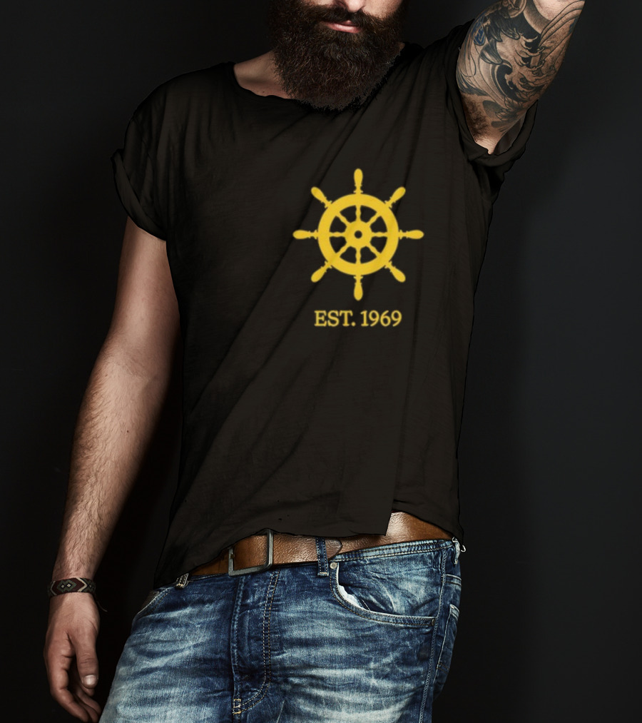 Benitez Sailing Est. 1969 Yellow Ship Wheel Emblem T-Shirt