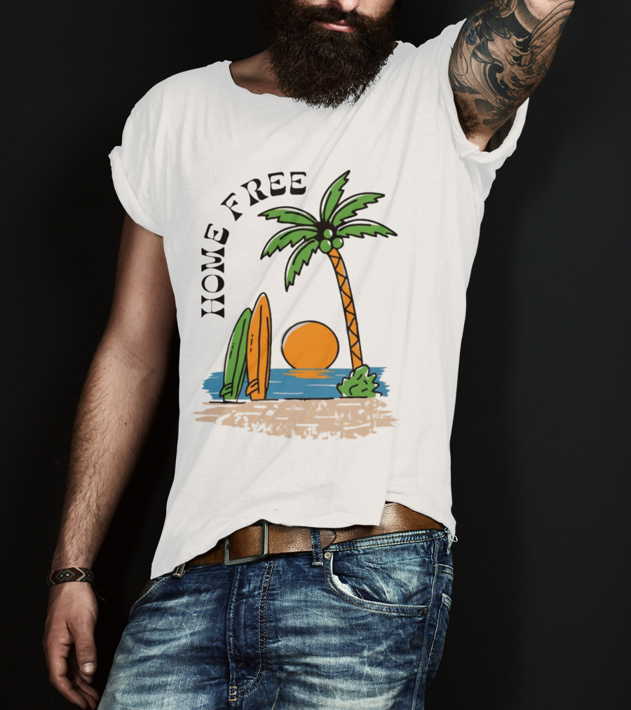 Home Free Surf And Sun Beach Palm Surfboards Sunset T-Shirt