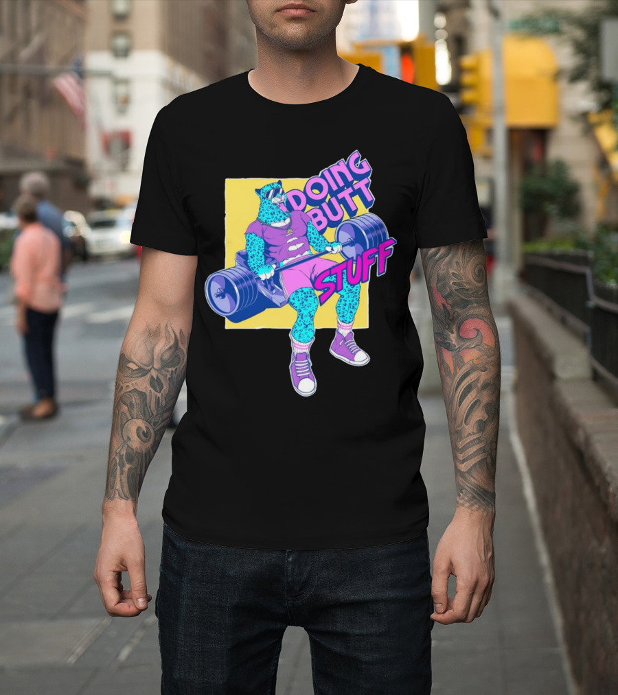 Doing Butt Stuff Leopard Lifting Weights T-Shirt