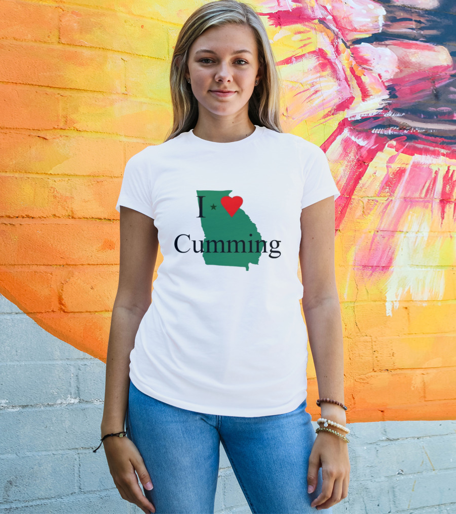 I Love Cumming Georgia Map With Heart And Star T-Shirt