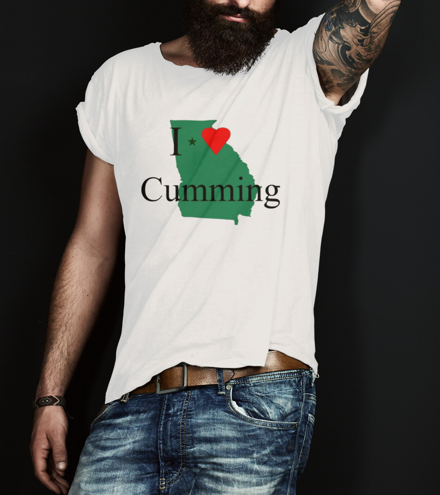 I Love Cumming Georgia Map With Heart And Star T-Shirt
