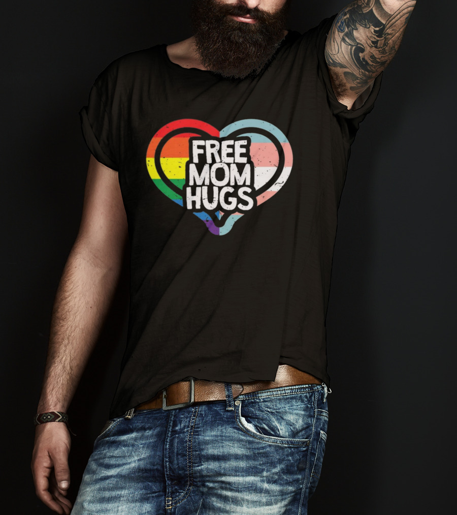 Free Mom Hugs Rainbow Heart Pride Vintage T-Shirt