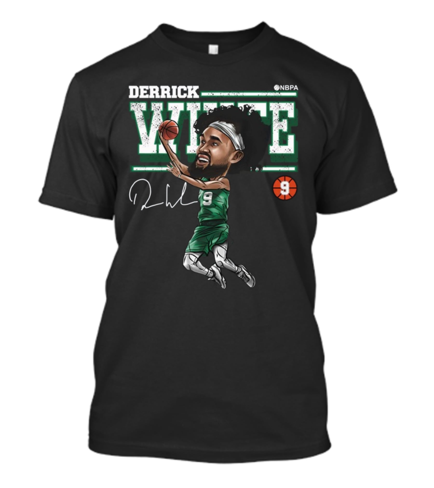 Derrick White NBPA Boston Basketball Cartoon Number 9 T-Shirt