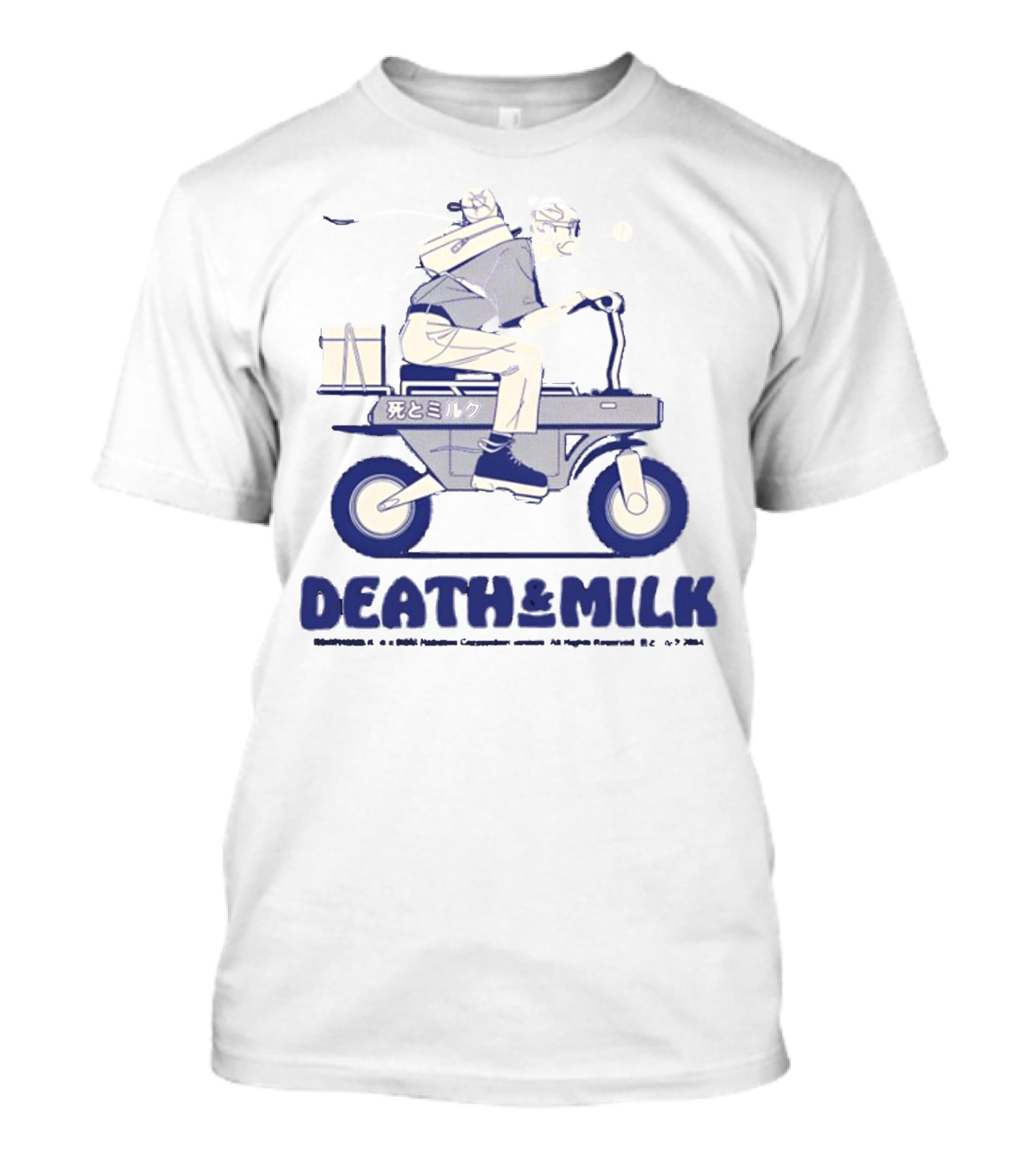 Death And Milk Riding Scooter With Package And Japanese Text T-Shirt
