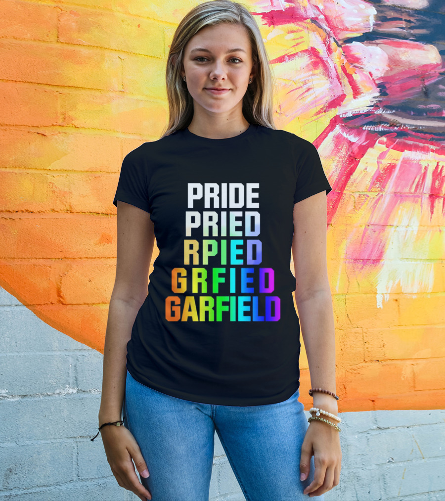 Pride Rainbow Garfield Parody Text Evolution T-Shirt