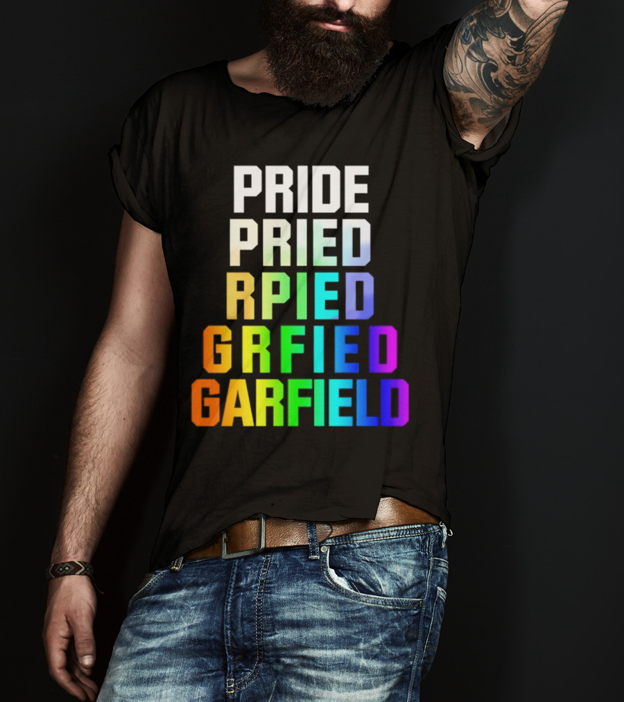 Pride Rainbow Garfield Parody Text Evolution T-Shirt