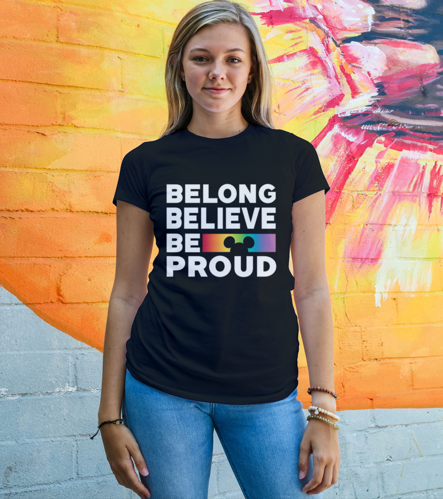 Belong Believe Be Proud Rainbow Mickey T-Shirt