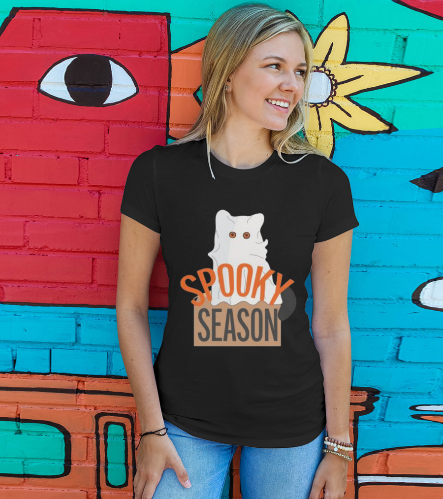 Spooky Season Cute Cat As Ghost Halloween T-Shirt