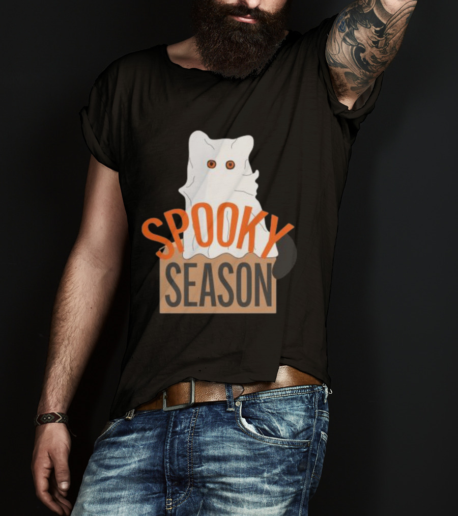 Spooky Season Cute Cat As Ghost Halloween T-Shirt
