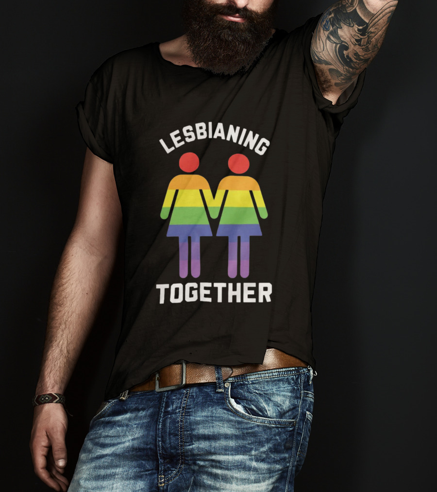 Lesbianing Together Rainbow Figures Holding Hands T-Shirt