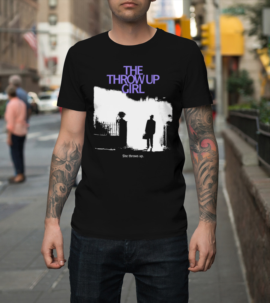 The Throw Up Girl She Throws Up Silhouette Against Gate Background T-Shirt