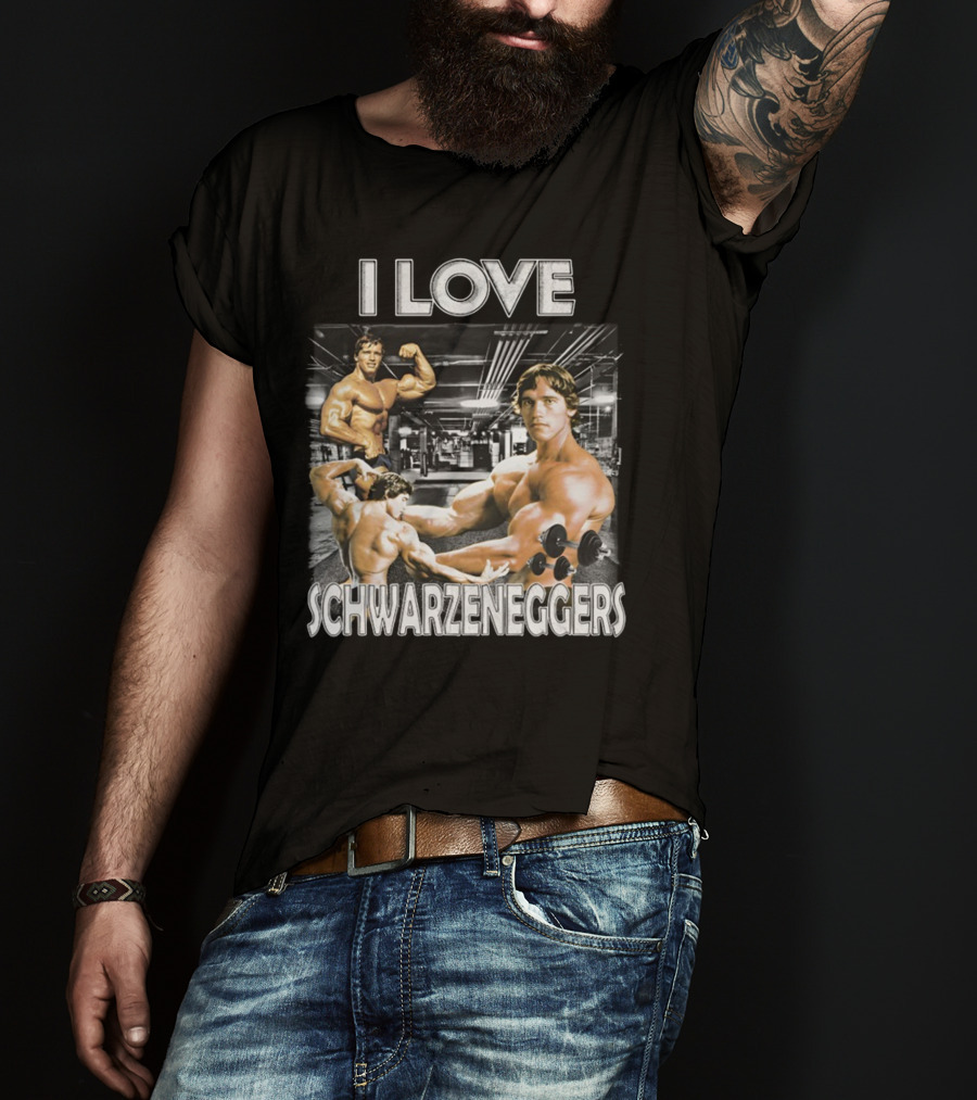 I Love Schwarzenggers Bodybuilding Gym Poses Workout Dumbbells T-Shirt