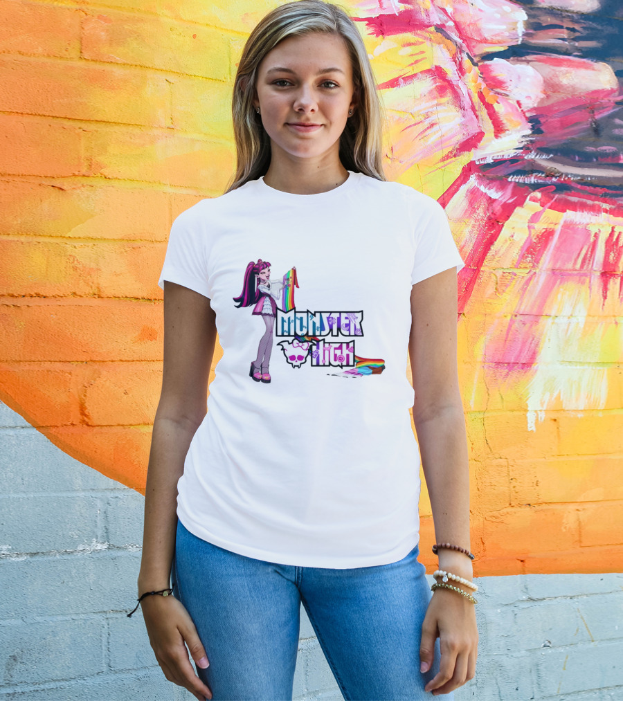 Monster High Draculaura Holding Pride Rainbow Flag T-Shirt