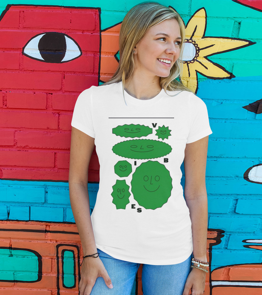 Vibes Smiling Green Shapes Faces T-Shirt