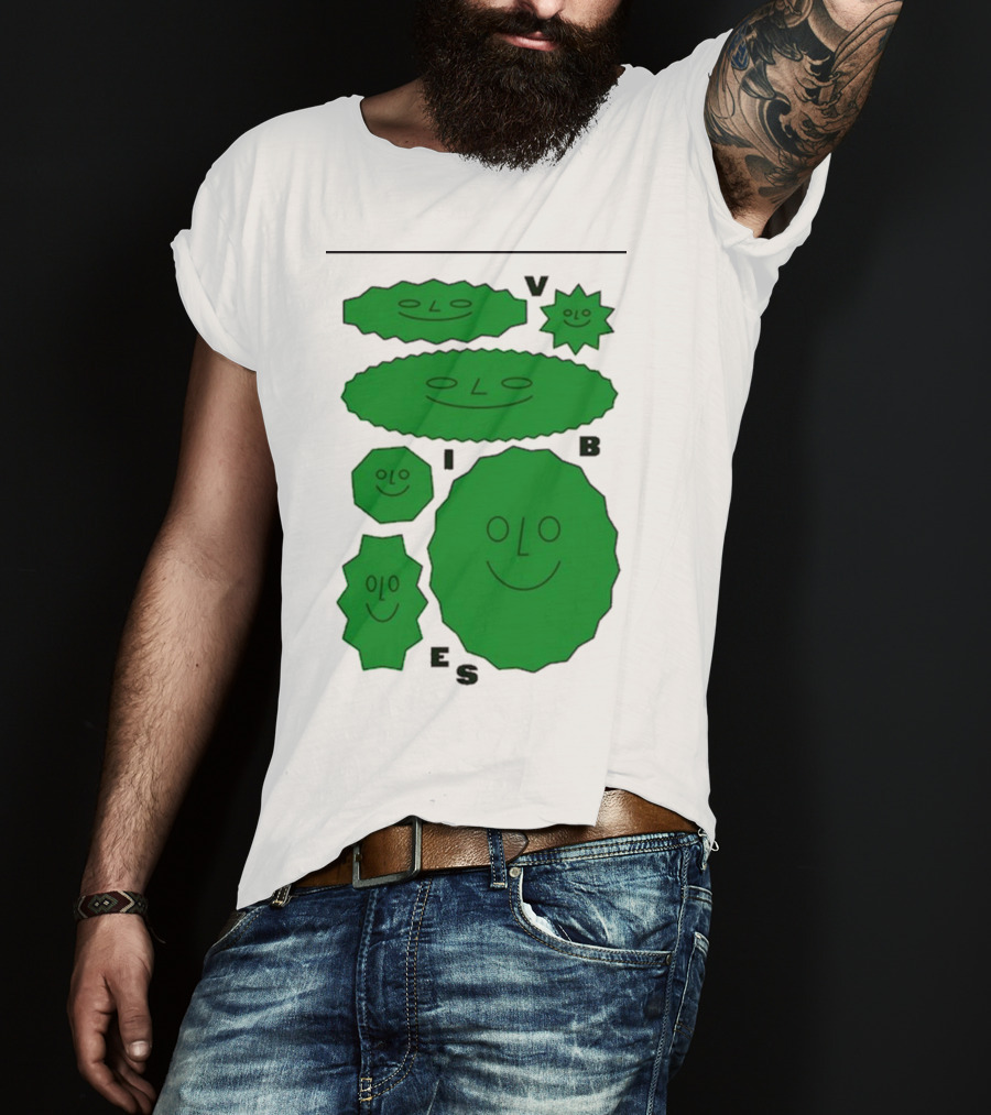 Vibes Smiling Green Shapes Faces T-Shirt