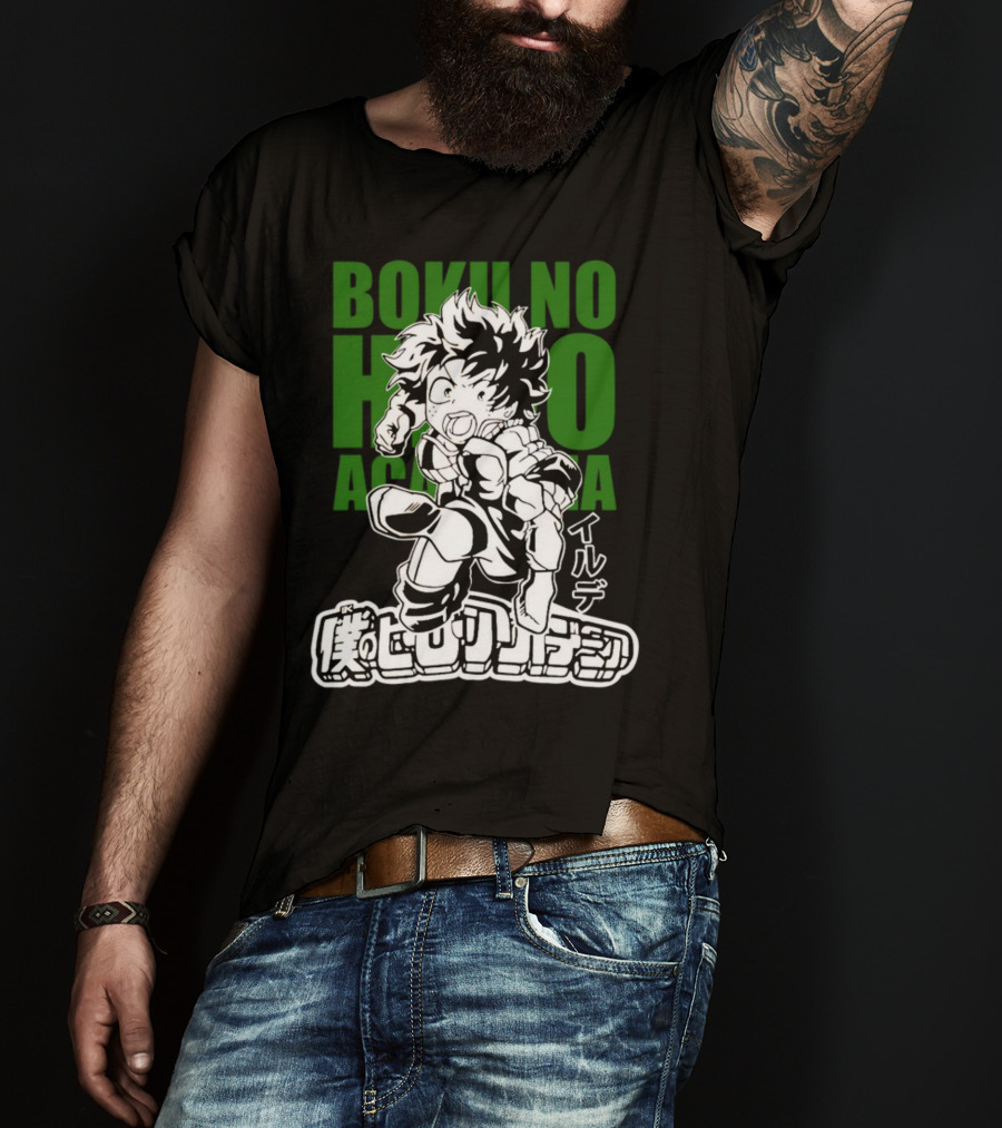 Boku No Hero Academia Manga Style Character Japanese Text T-Shirt