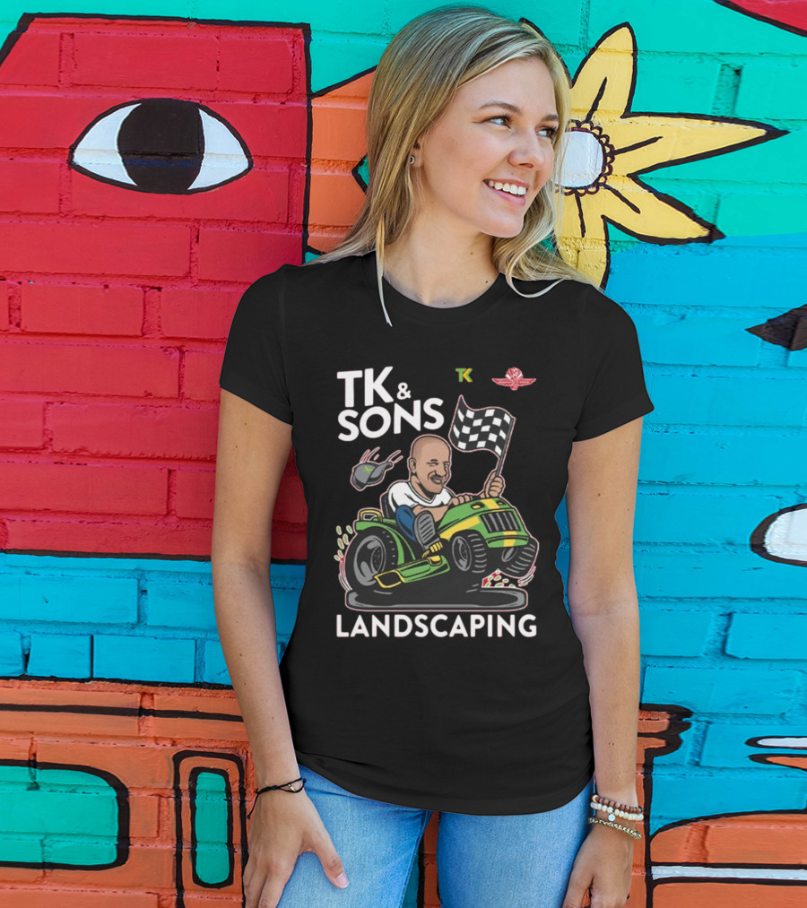 TK And Sons Landscaping Racing Lawn Mower Checkered Flag Victory T-Shirt