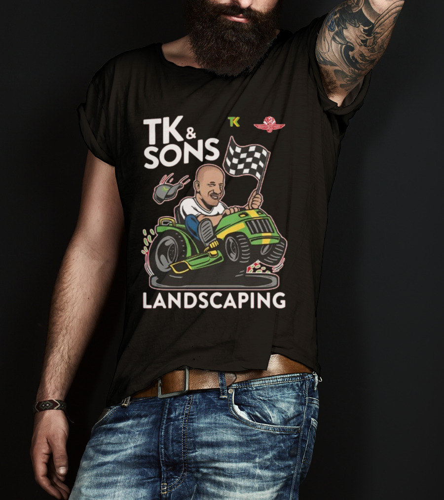 TK And Sons Landscaping Racing Lawn Mower Checkered Flag Victory T-Shirt