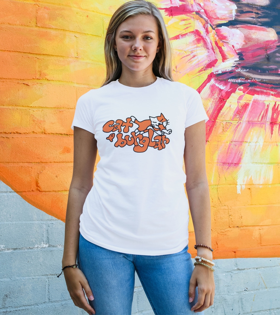 Cat Burglar Playful Cartoon Cat With Fish Bone T-Shirt