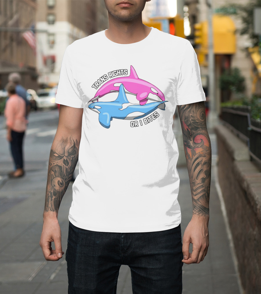 Trans Rights Or I Bites Pink and Blue Dolphins T-Shirt