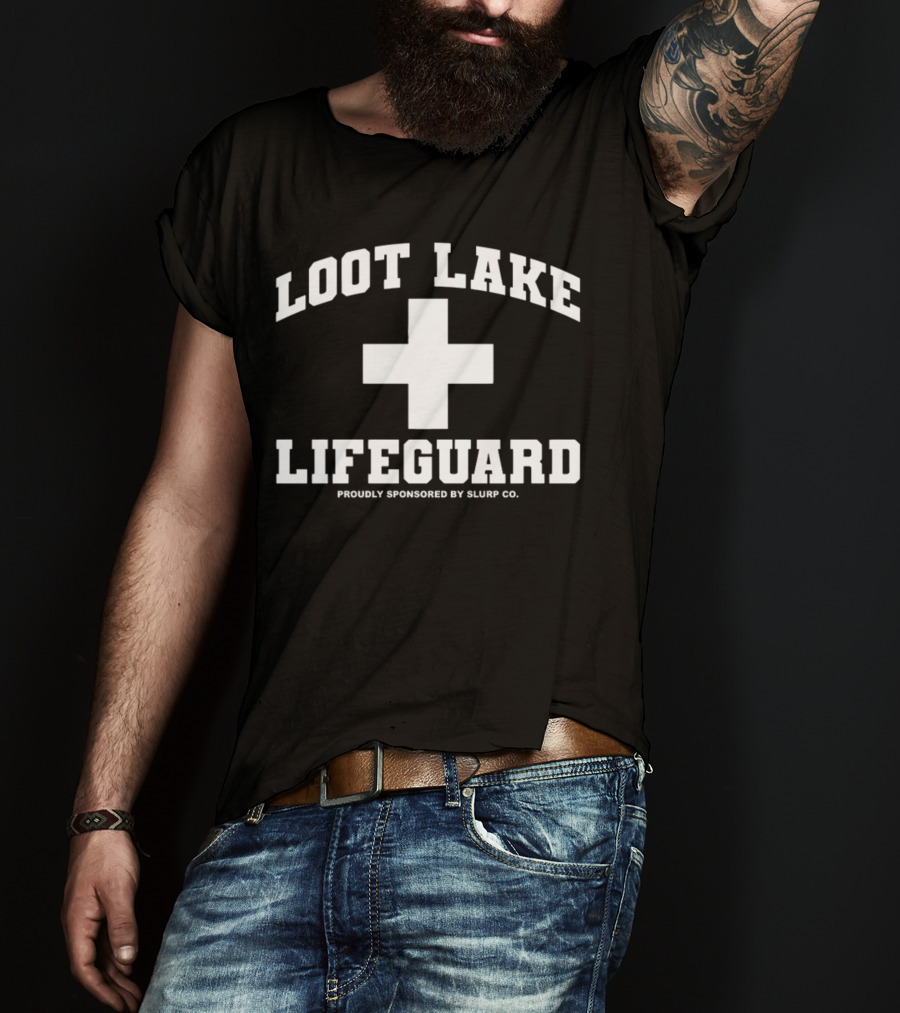 Loot Lake Lifeguard Sponsored By Slurp Co Bold Text Plus T-Shirt
