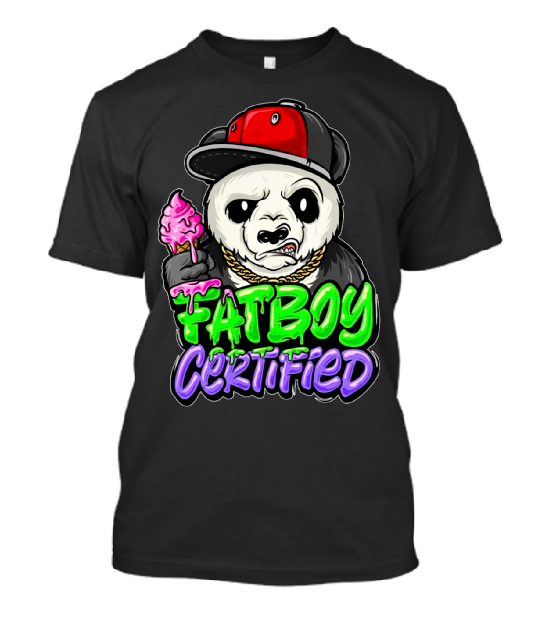 Fat Boy Certified Panda With Red Cap And Ice Cream T-Shirt