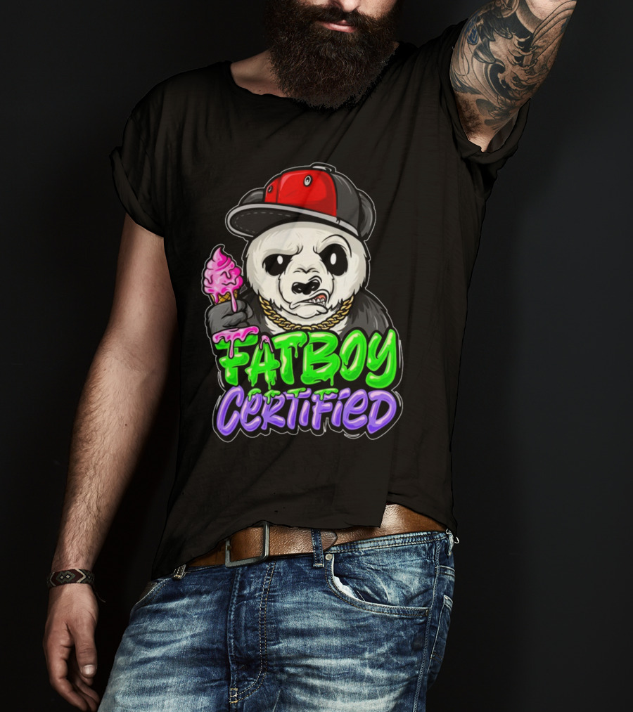 Fat Boy Certified Panda With Red Cap And Ice Cream T-Shirt