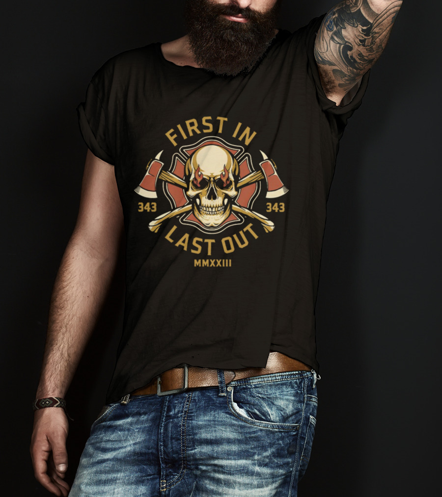 First In Last Out Skull With Axes MMXXIII 343 T-Shirt