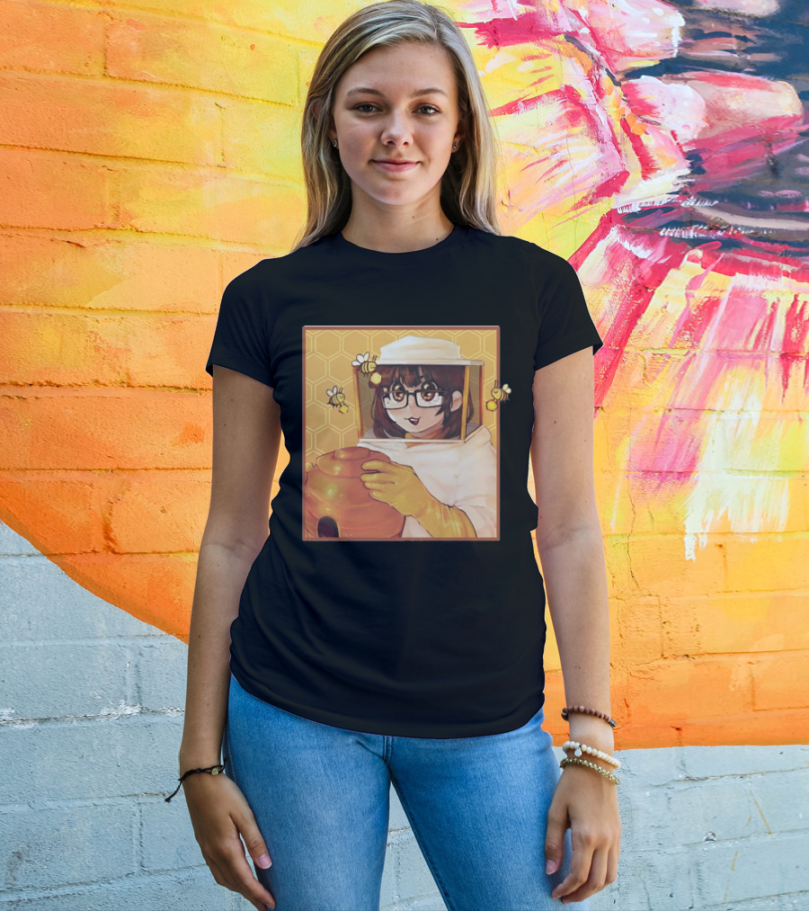 Bizabizow Bee Zabizow Honeycomb Beekeeper Anime Character With Bees And Honeycomb Background T-Shirt