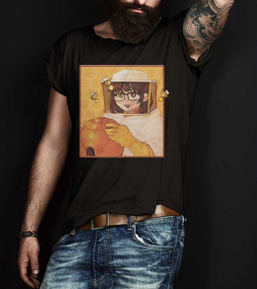 Bizabizow Bee Zabizow Honeycomb Beekeeper Anime Character With Bees And Honeycomb Background T-Shirt