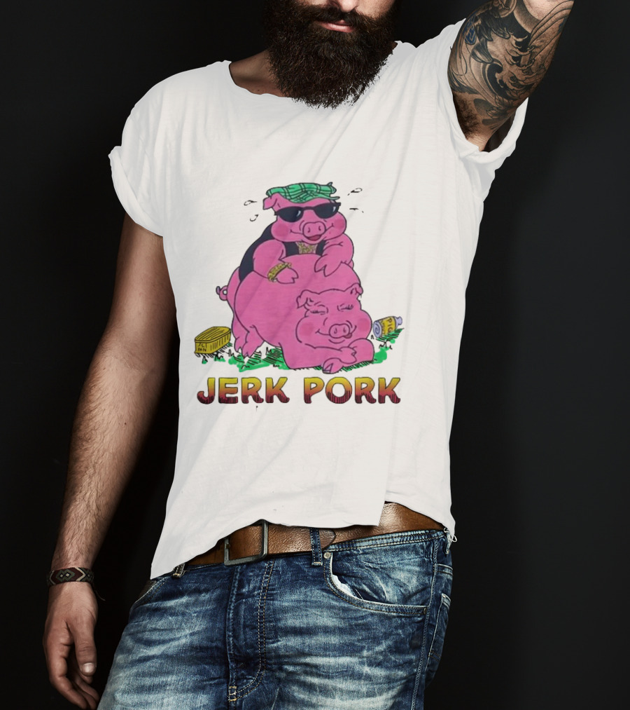 Jerk Pork Cartoon Pigs With Sunglasses And Gold Chain T-Shirt