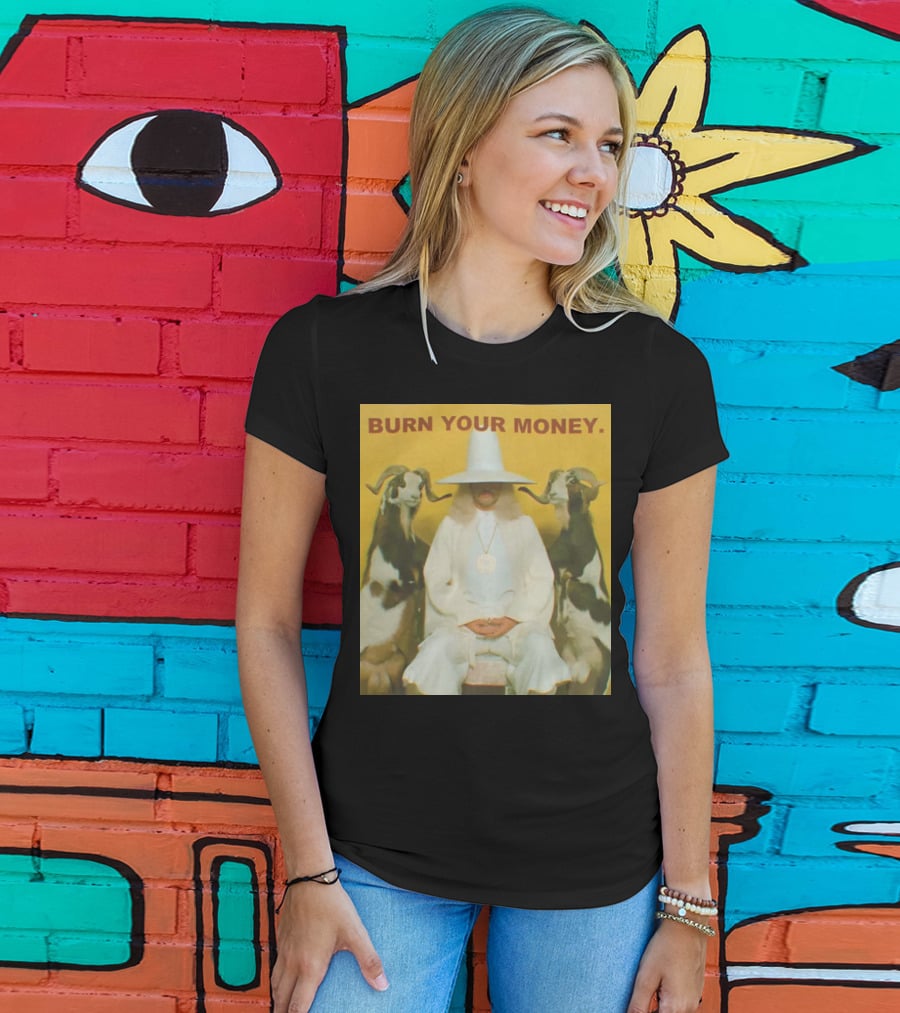 BURN YOUR MONEY White Suit Man With Goats T-Shirt