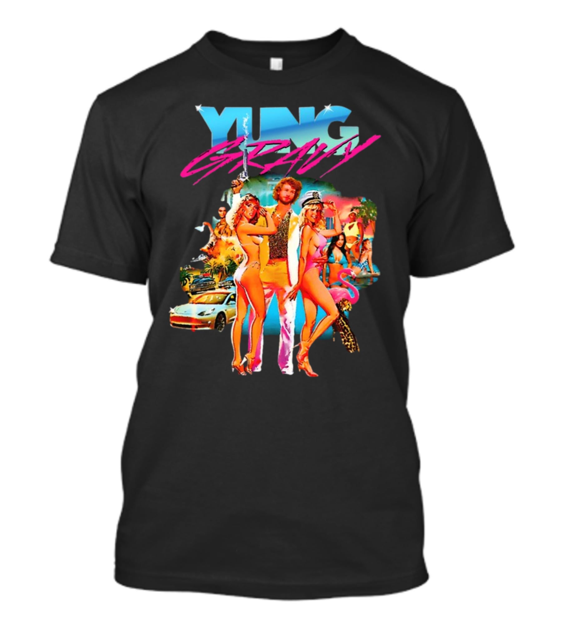 Yung Gravy Retro Miami Vice Aesthetic Vibrant Party Scene T-Shirt
