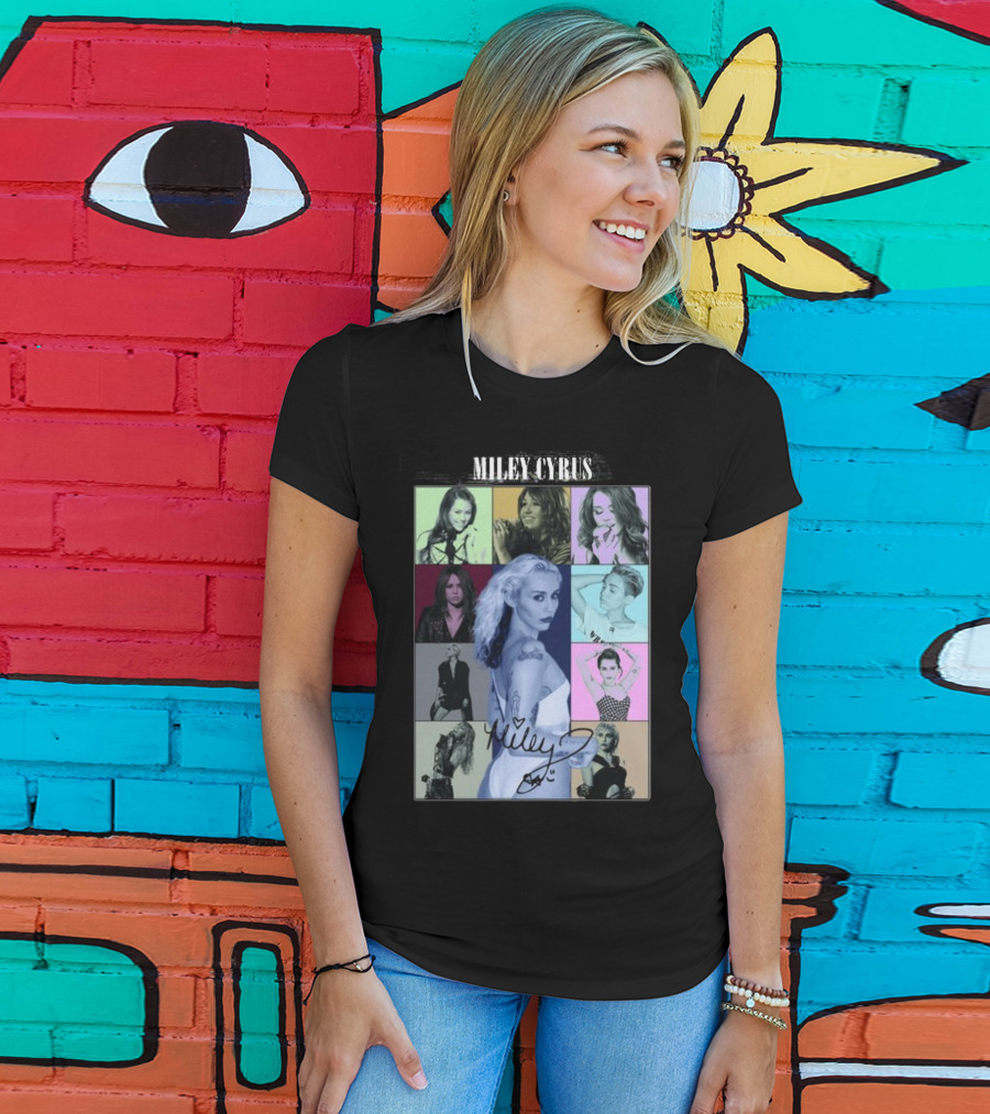Miley Cyrus Collage With Autograph And Eras Tour T-Shirt