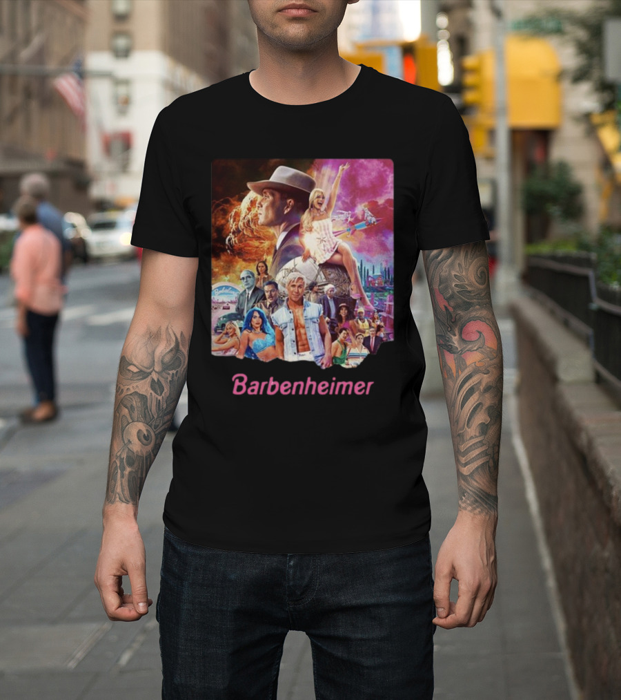 Barbenheimer Explosive Vintage Mashup In Vibrant Retro Style With Iconic Characters T-Shirt