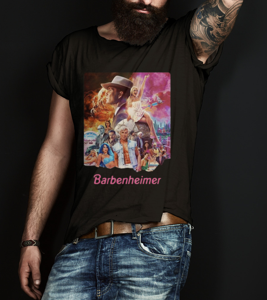 Barbenheimer Explosive Vintage Mashup In Vibrant Retro Style With Iconic Characters T-Shirt