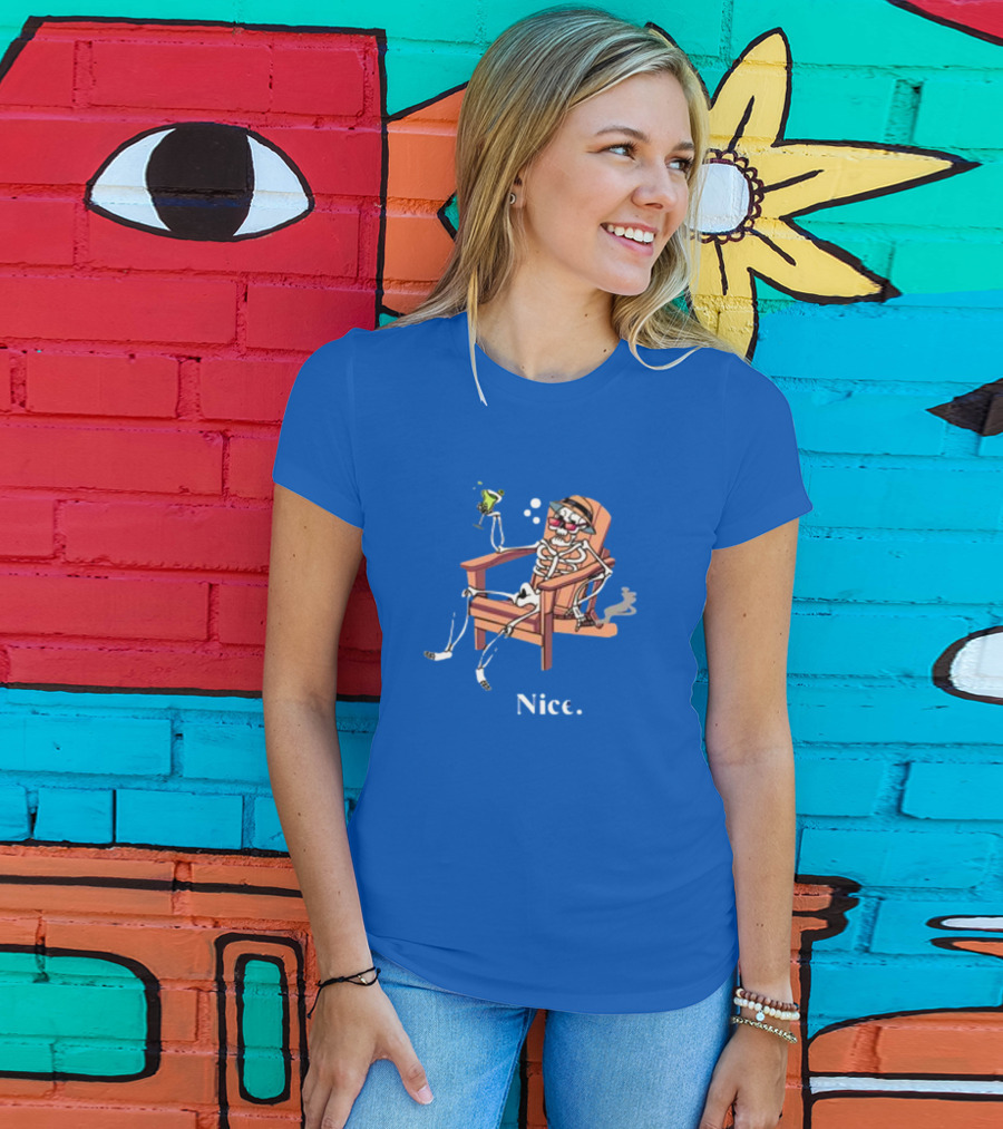 Ted Nivison Nice Skeleton In Beach Chair With Drink T-Shirt