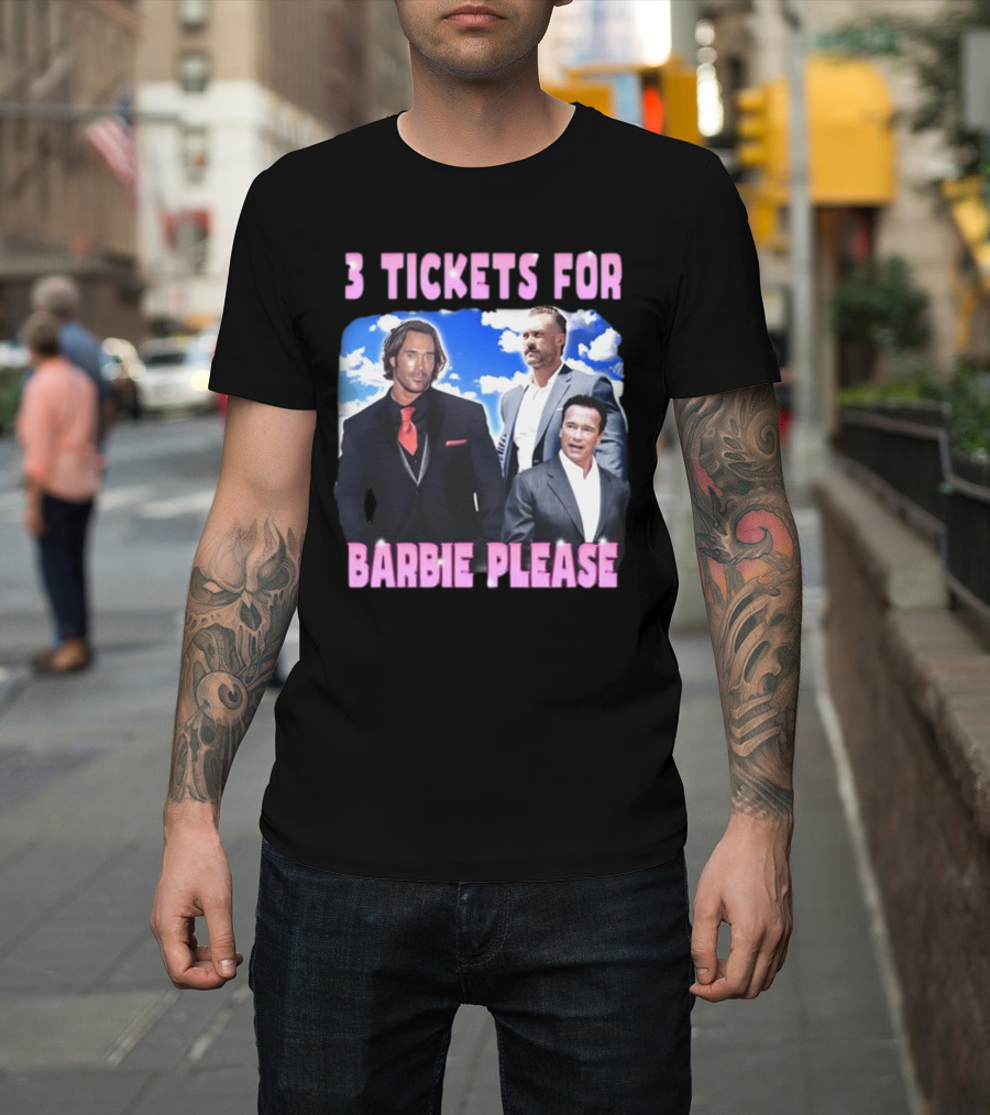 Memeabletees 3 Tickets For Barbie Please With Three Men In Suits T-Shirt