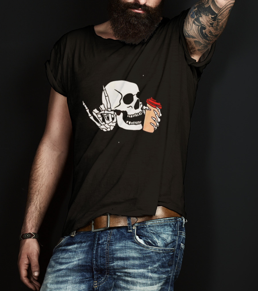 Dead Inside But Alive In Christ Skeleton With Coffee Cup T-Shirt
