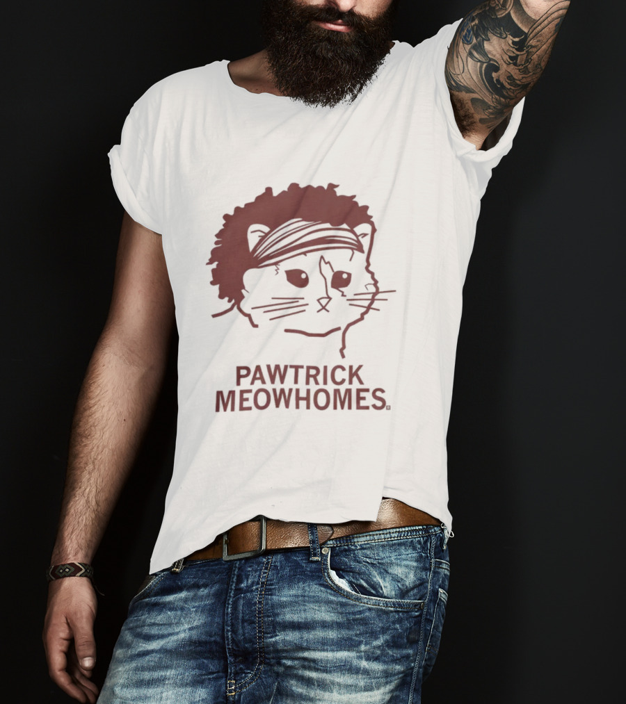 Pawtrick Meowhomes Cat With Headband And Afro T-Shirt