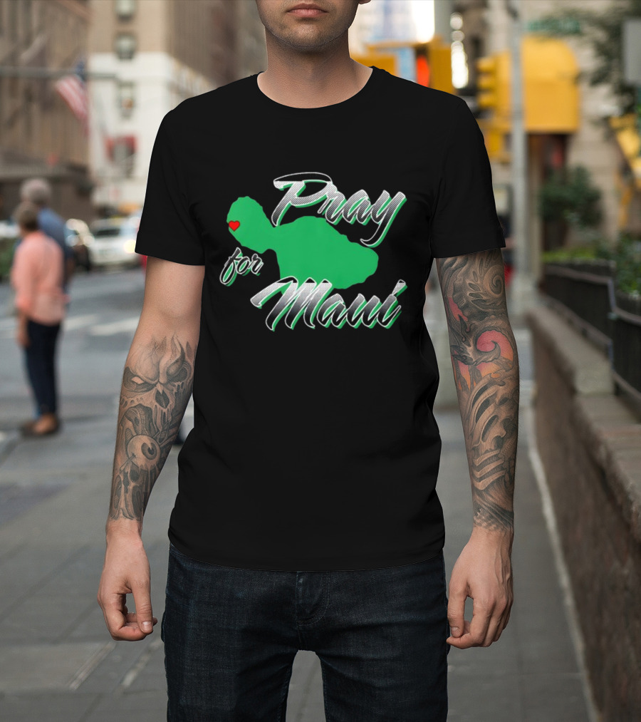 Pray For Maui Green Island Heart T-Shirt