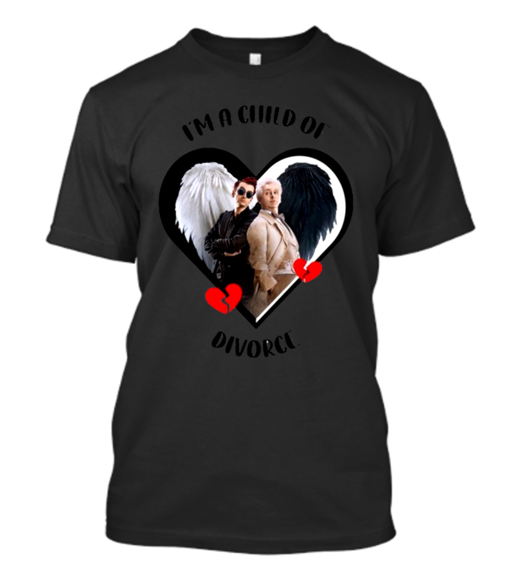 Azirasbraincell Good Omens I'm A Child Of Divorce Heart Wings Broken Heart T-Shirt