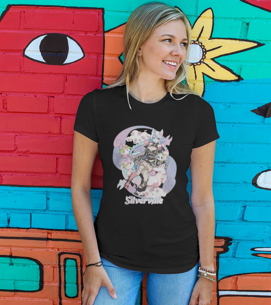 Silvervale Pastel Anime Fantasy Character With Floral Elements T-Shirt