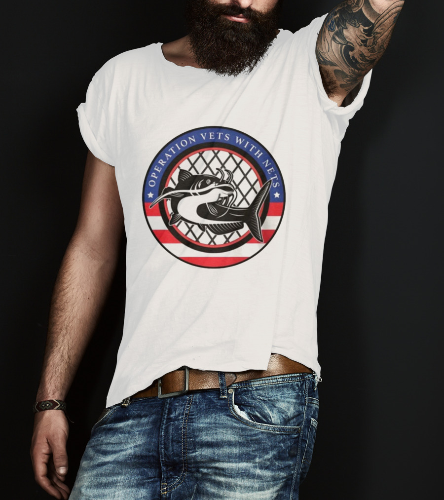 Operation Vets With Nets Patriotic Catfish Badge T-Shirt
