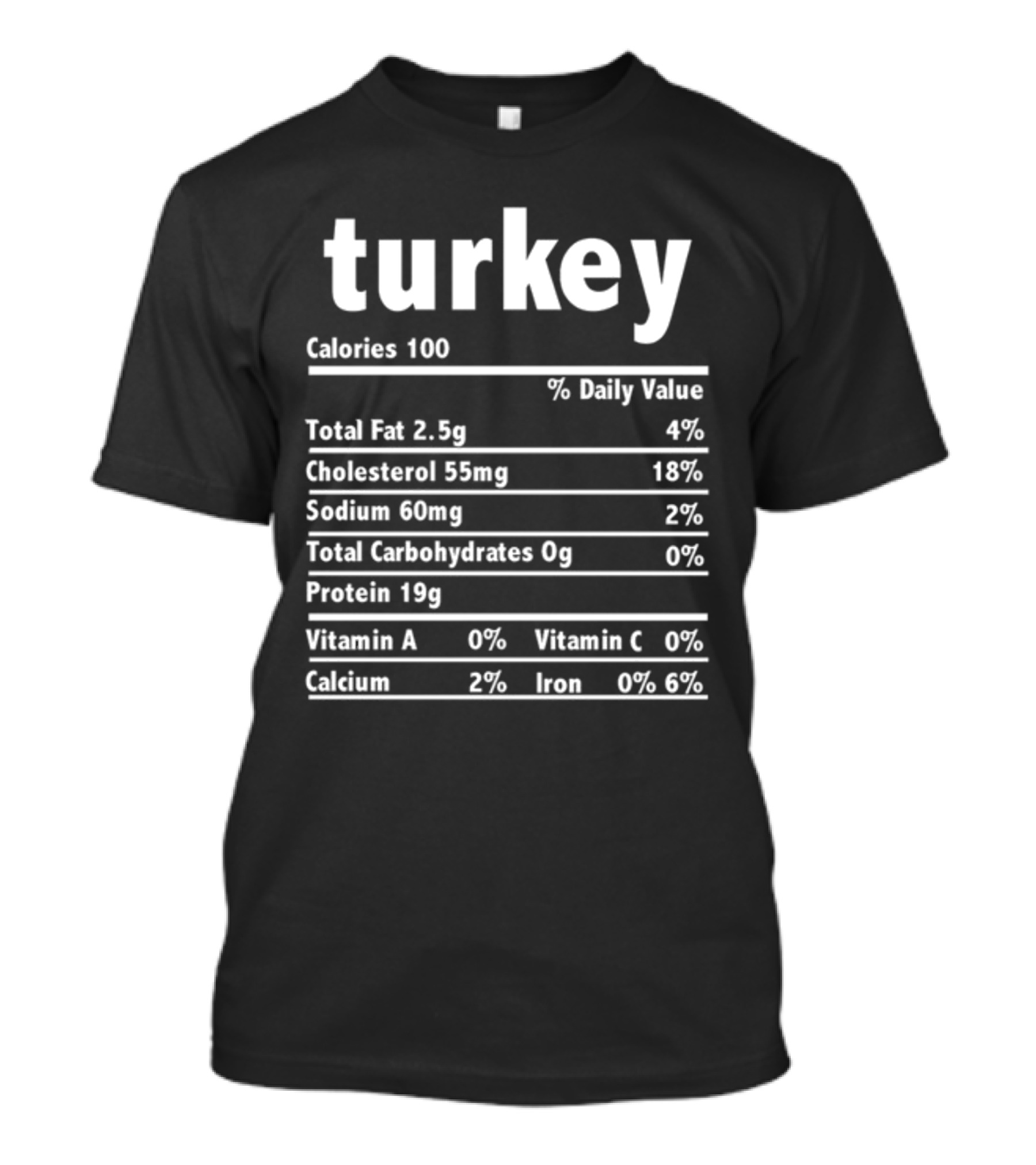 Turkey Nutrition Label Calories 100 Total Fat 2.5g Protein 19g T-Shirt