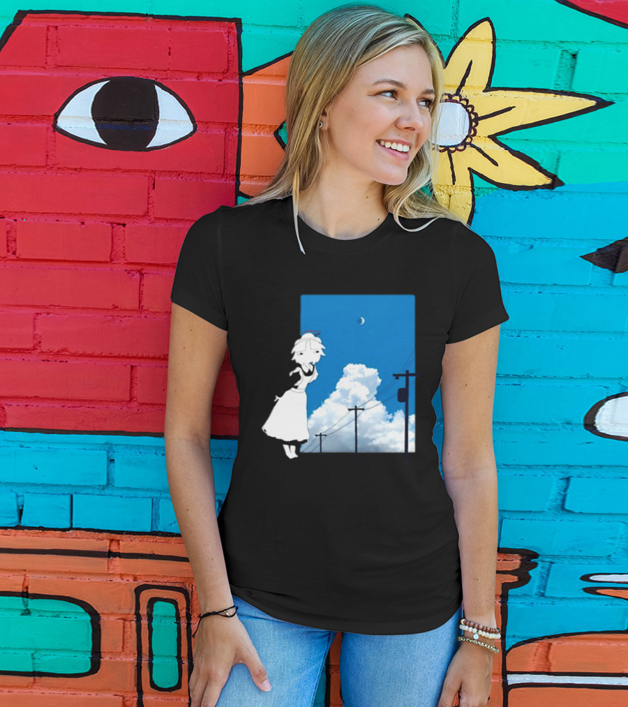 Electric Maid Under Cloudy Sky And Moon With Power Lines T-Shirt