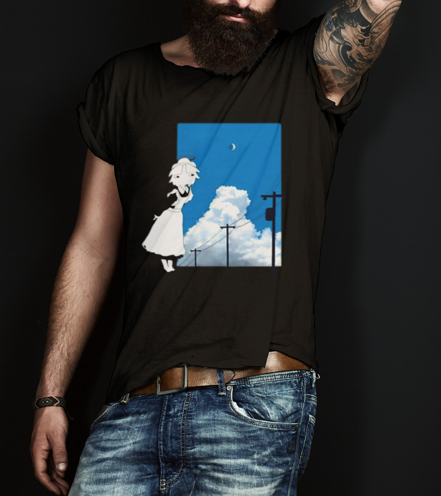 Electric Maid Under Cloudy Sky And Moon With Power Lines T-Shirt