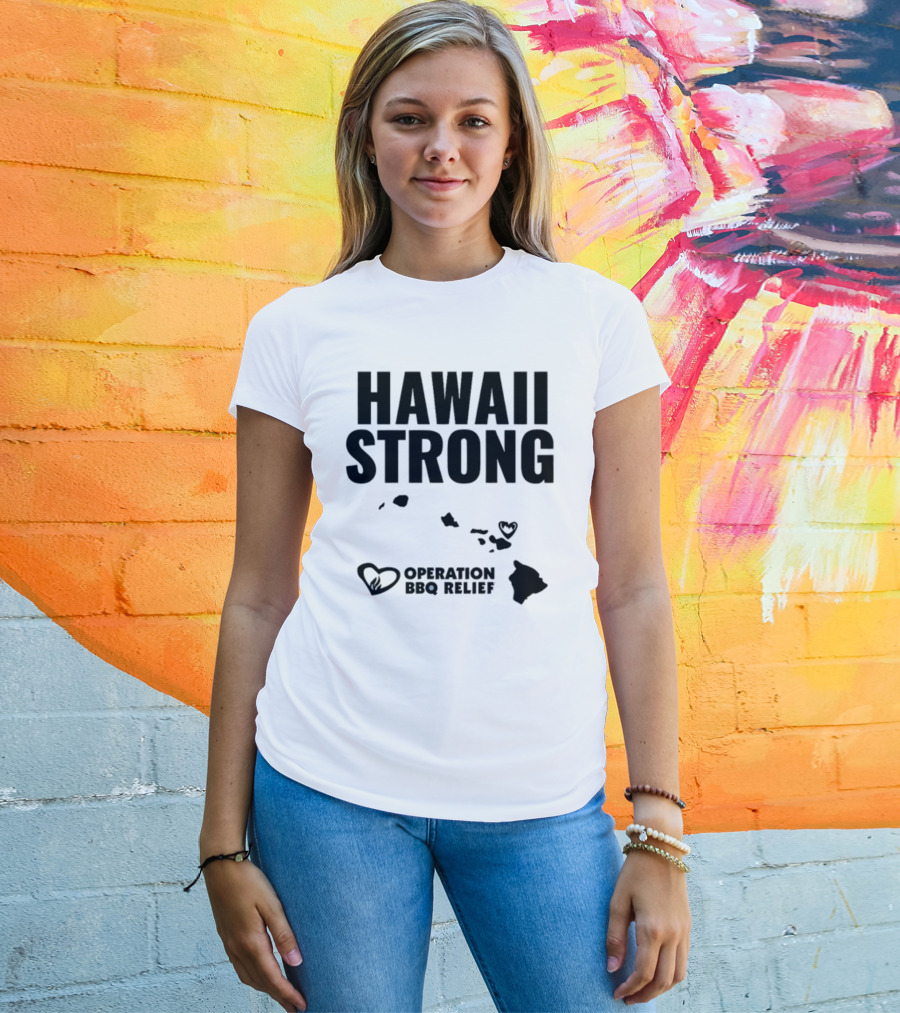 Hawaii Strong Operation BBQ Relief Map And Heart Icons T-Shirt