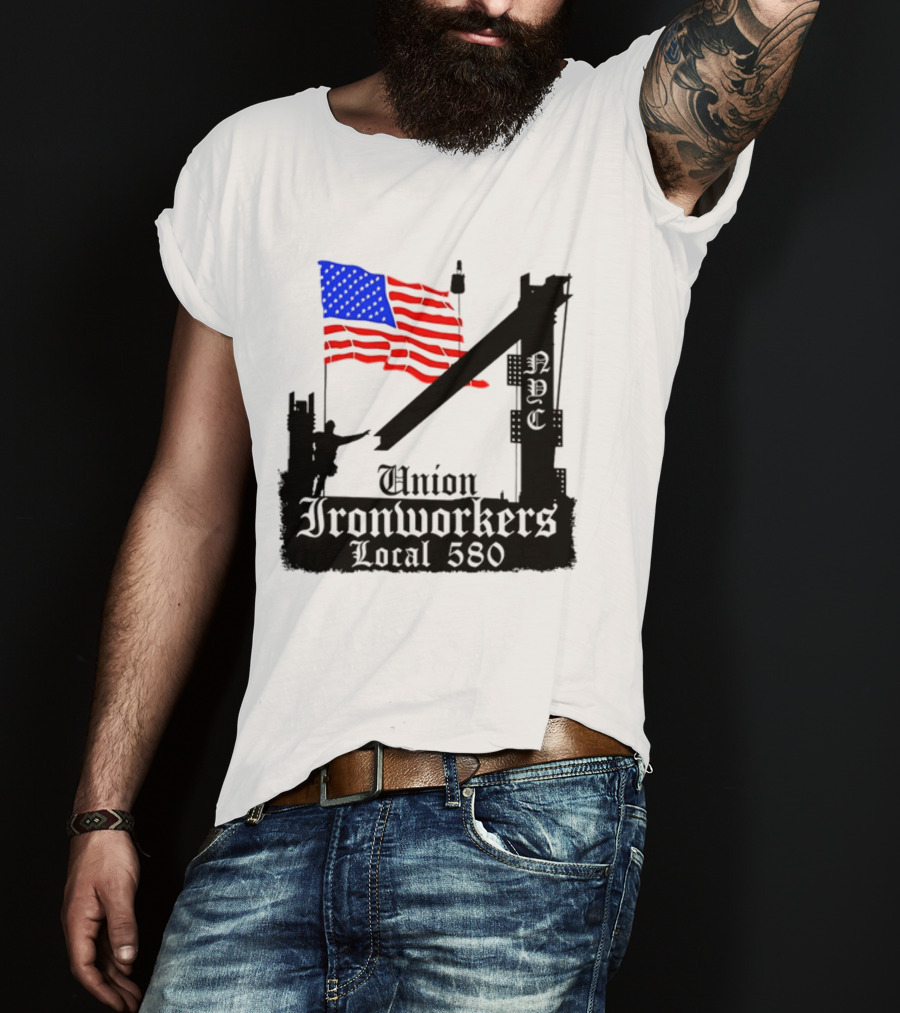 Union Ironworkers Local 580 NYC American Flag T-Shirt