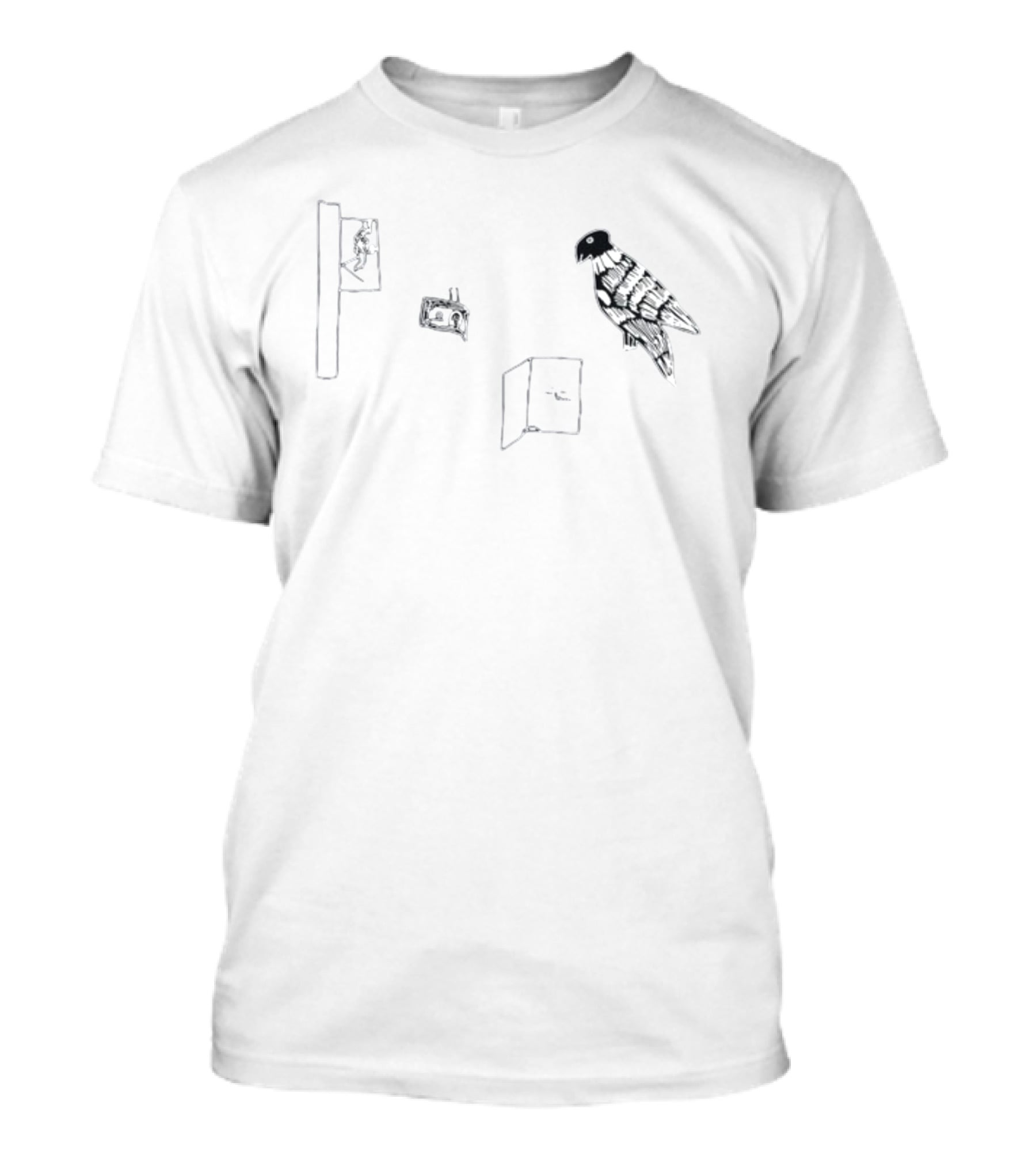 Drew Monson Bird Illustration With Clock And Hanging Figure T-Shirt